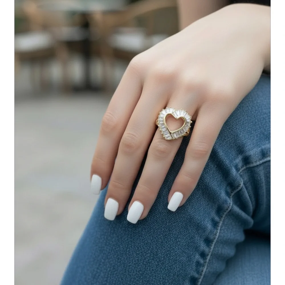 Size 6 Gold Filled Triple A CZ Heart Ring - Picture 8 of 8